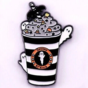 1 piece fun black white Halloween spooky ghost candy corn milkshake enamel pin